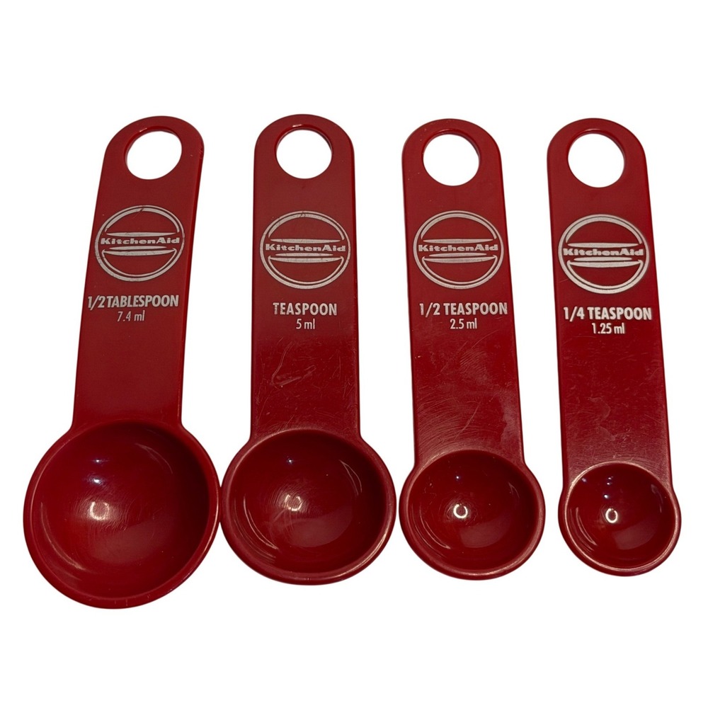 KitchenAid Measuring Spoons Red Plastic Baking Cooking Utensils Set of 4